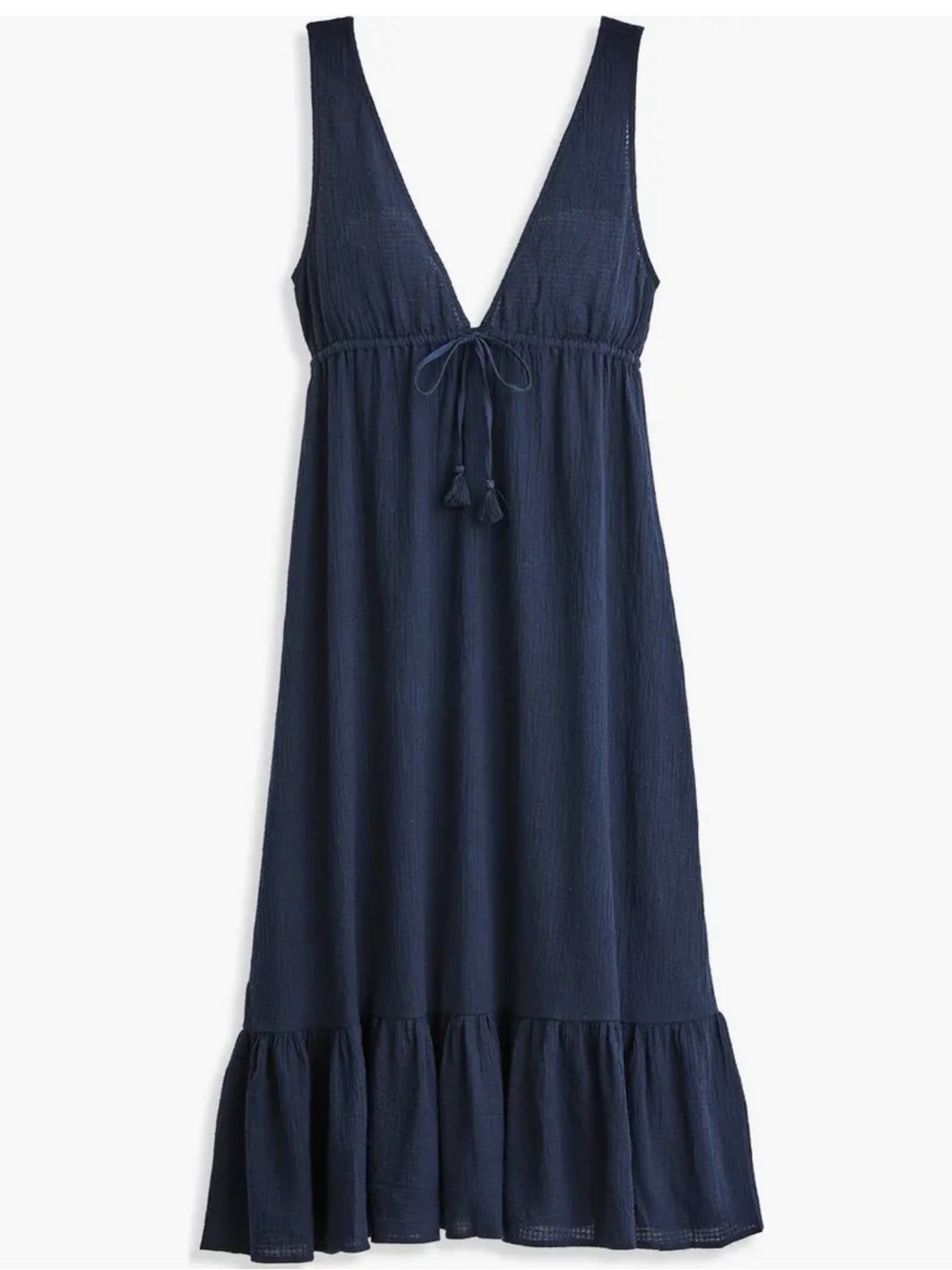 J.Crew Deep V Neck Midi Dress Navy 100% Cotton Sundress L